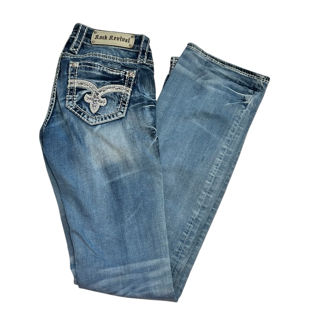Rock Revival Women’s Rhinestone Embellished & Embroidered Jeans Bootcut Sz.27